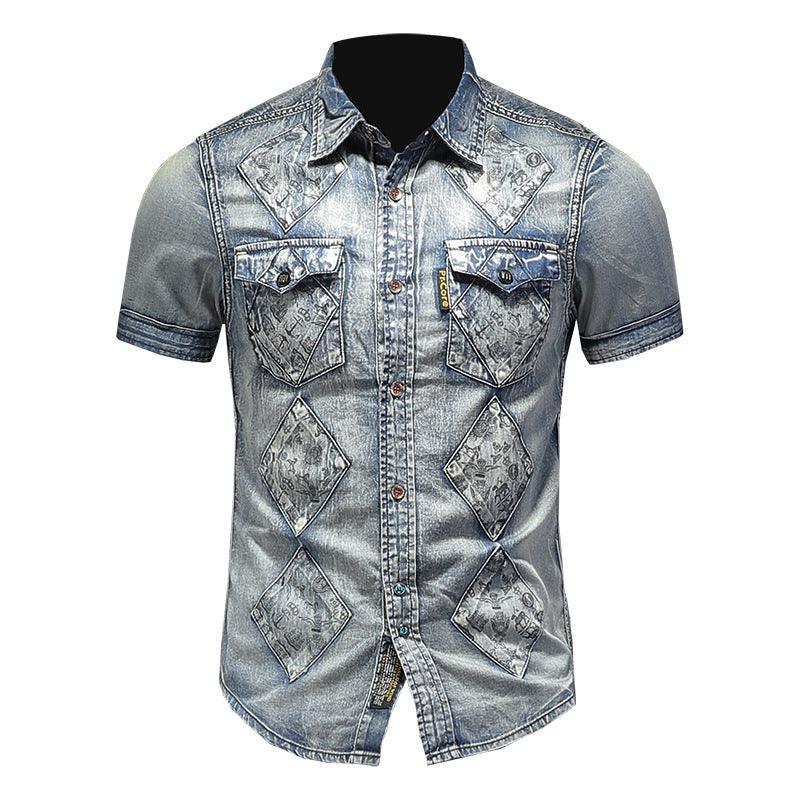 Denim Short Sleeve Shirt Men - melvincucci