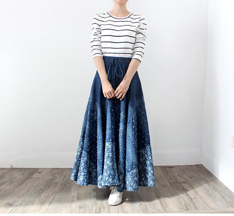 Denim Skirt, Half-length, Large-length Skirt, Printed High-waisted Skirt - melvincucci