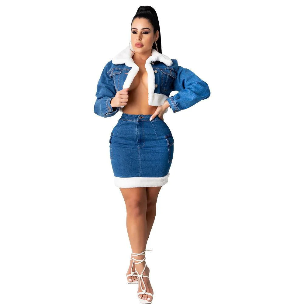 Denim Skirt Plush Denim Two-piece Suit - melvincucci