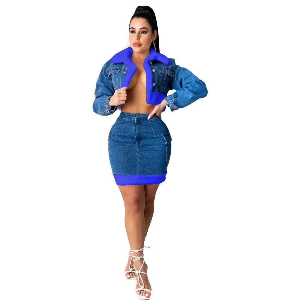 Denim Skirt Plush Denim Two-piece Suit - melvincucci