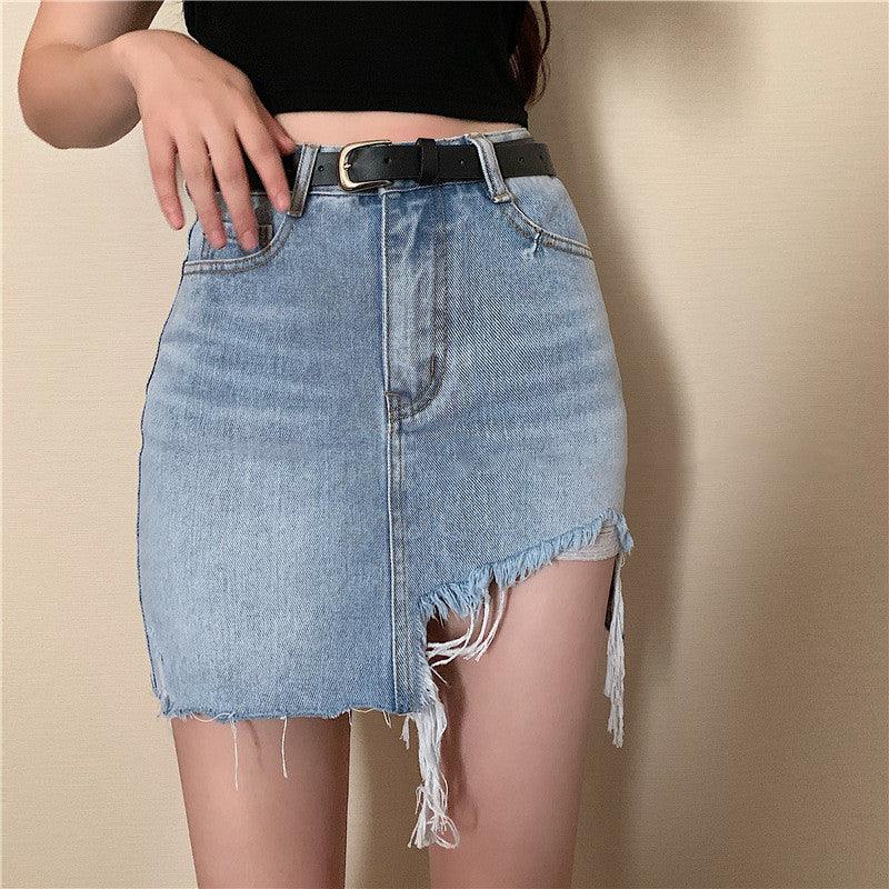 Denim Skirt Women Retro Irregular High Waist - melvincucci