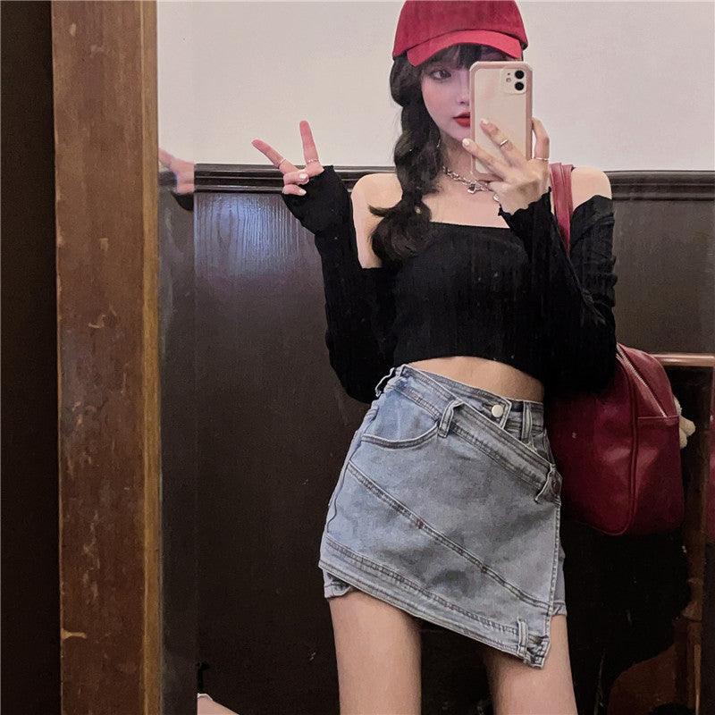 Denim Skirt Women''s Irregular High Waist - melvincucci