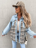 Denim Stitching Plaid Coat Loose Top Women - melvincucci