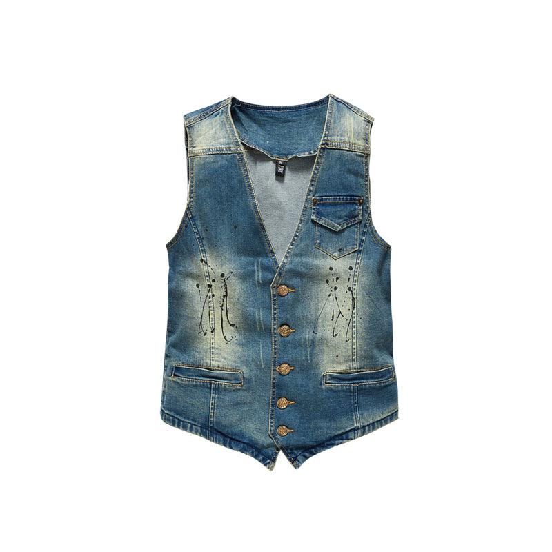 Denim vest slim men's personality trend denim - melvincucci