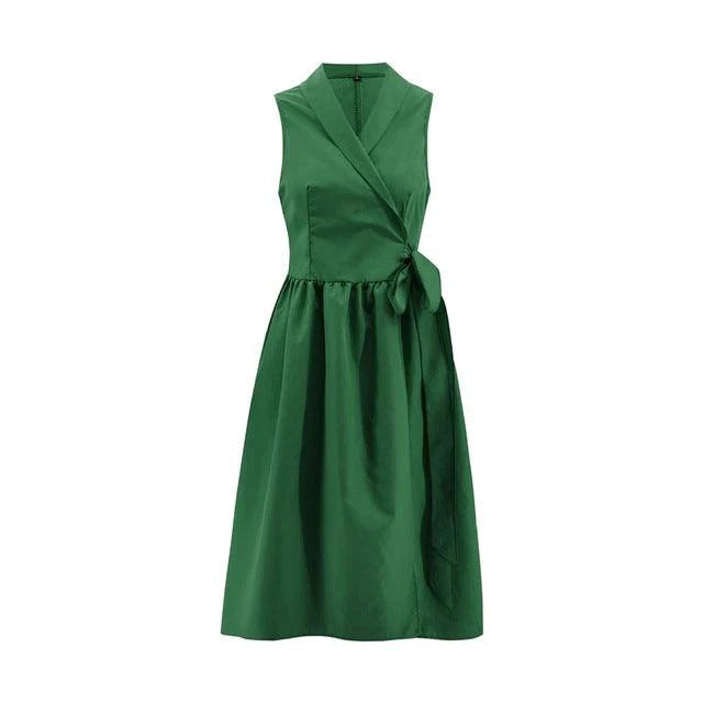 Dies Midi Dress Casual Sleeveless Belt Dress Female New - melvincucci