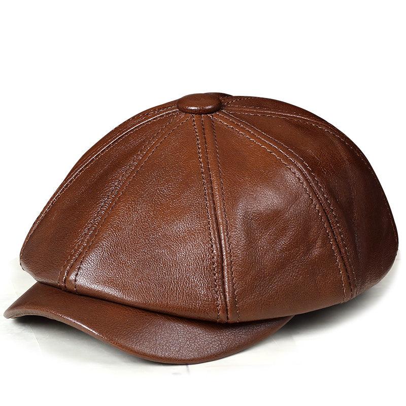Dome Top Layer Cowhide Octagonal Hat Men - melvincucci