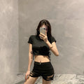 Double Buckle Design High Waist Stretch Tight Shorts For Women - melvincucci