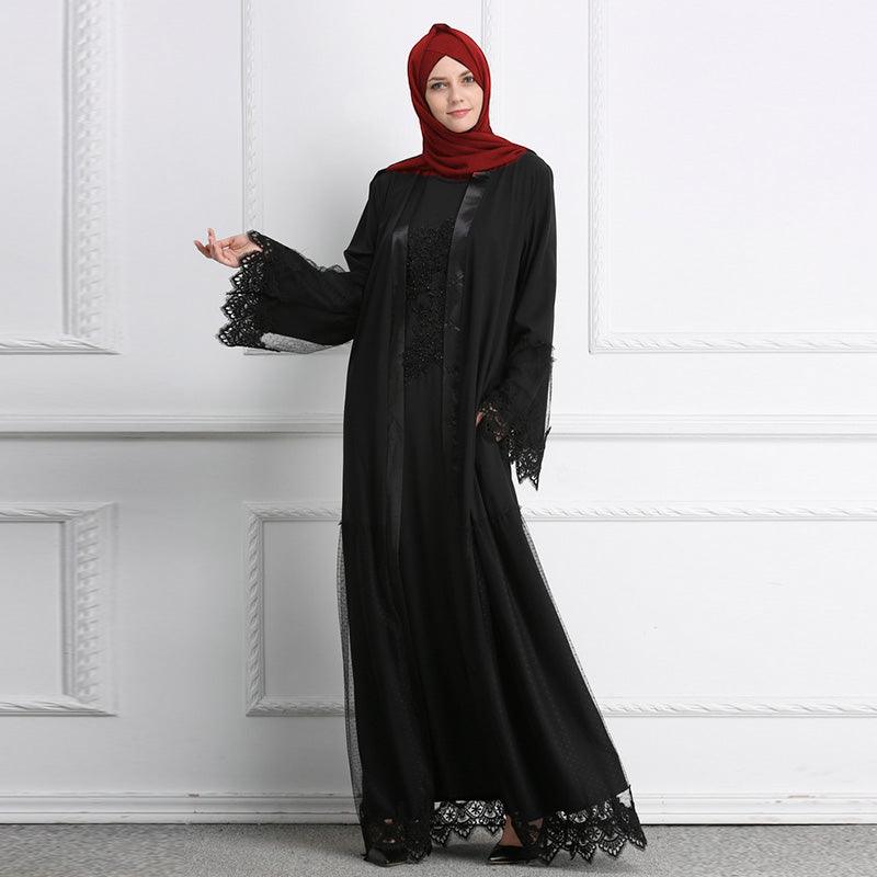 Dubai Women Robe Lace Open Abaya Malaysian National Style Dubai Robe Cardigan - melvincucci
