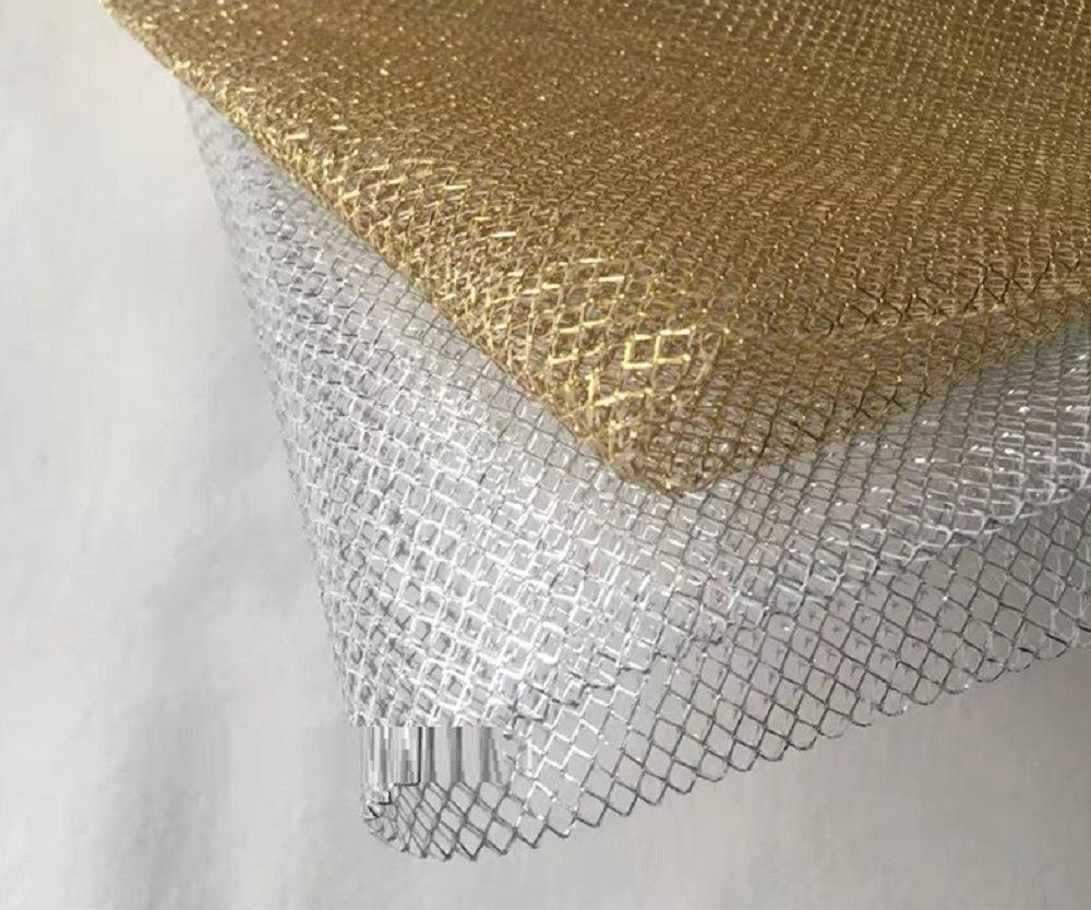 Large Mesh Diamond Shape Mesh Fabric With Golden Silver Filigree - melvincucci