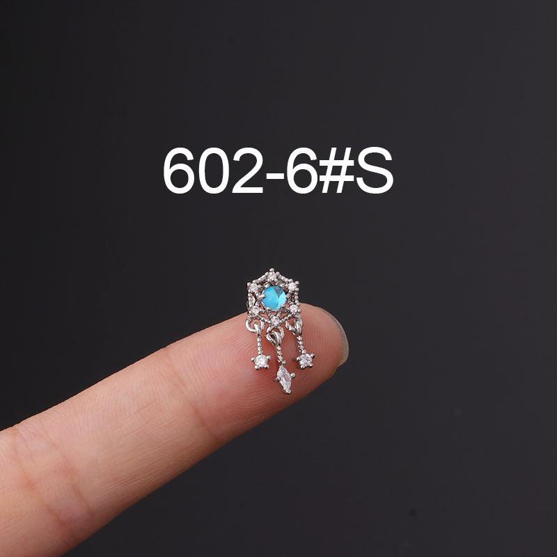 Stainless Steel Inlaid Colorful Zircon Screw Ball Fine Pin Earrings - melvincucci