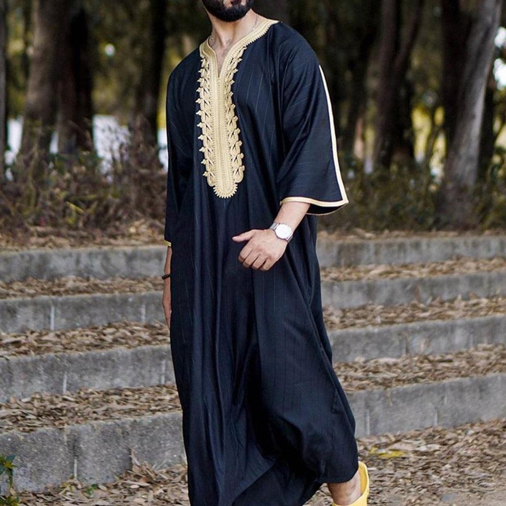 Fashionable Men's Long Shirt Black Muslim Robe - melvincucci
