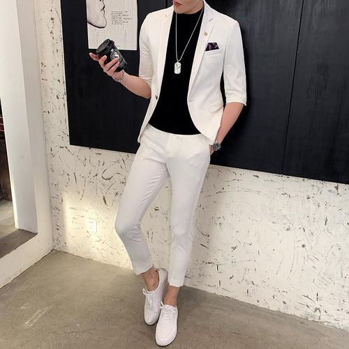 Three-quarter Sleeve Suit Men's Suit Korean Version Of The Trend Of Casual Men's Mid-sleeve Suit - melvincucci