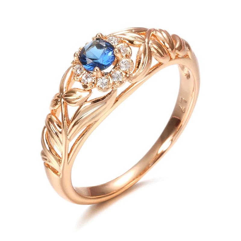 Copper Plated Real Gold And Blue Zircon Ring - melvincucci