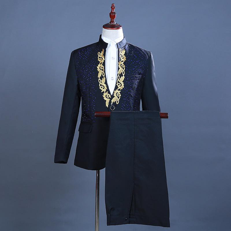 Men's Hot Flower Hot Rhinestone Stand Collar Suit - melvincucci