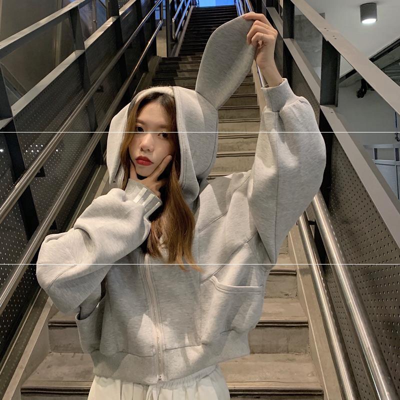 Ear Hooded Coats Top Women Cute Short Hoodies Female Korean - melvincucci