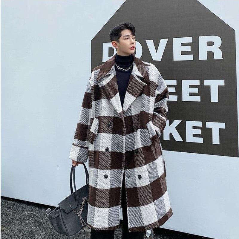 New Autumn And Winter Boys' Suit Collar Plaid Mid-length Woolen Coat - melvincucci