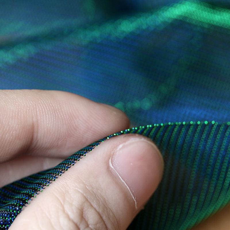 Bright Diamond Blue Perspective Laser Gradient Glitter Mesh Fabric - melvincucci