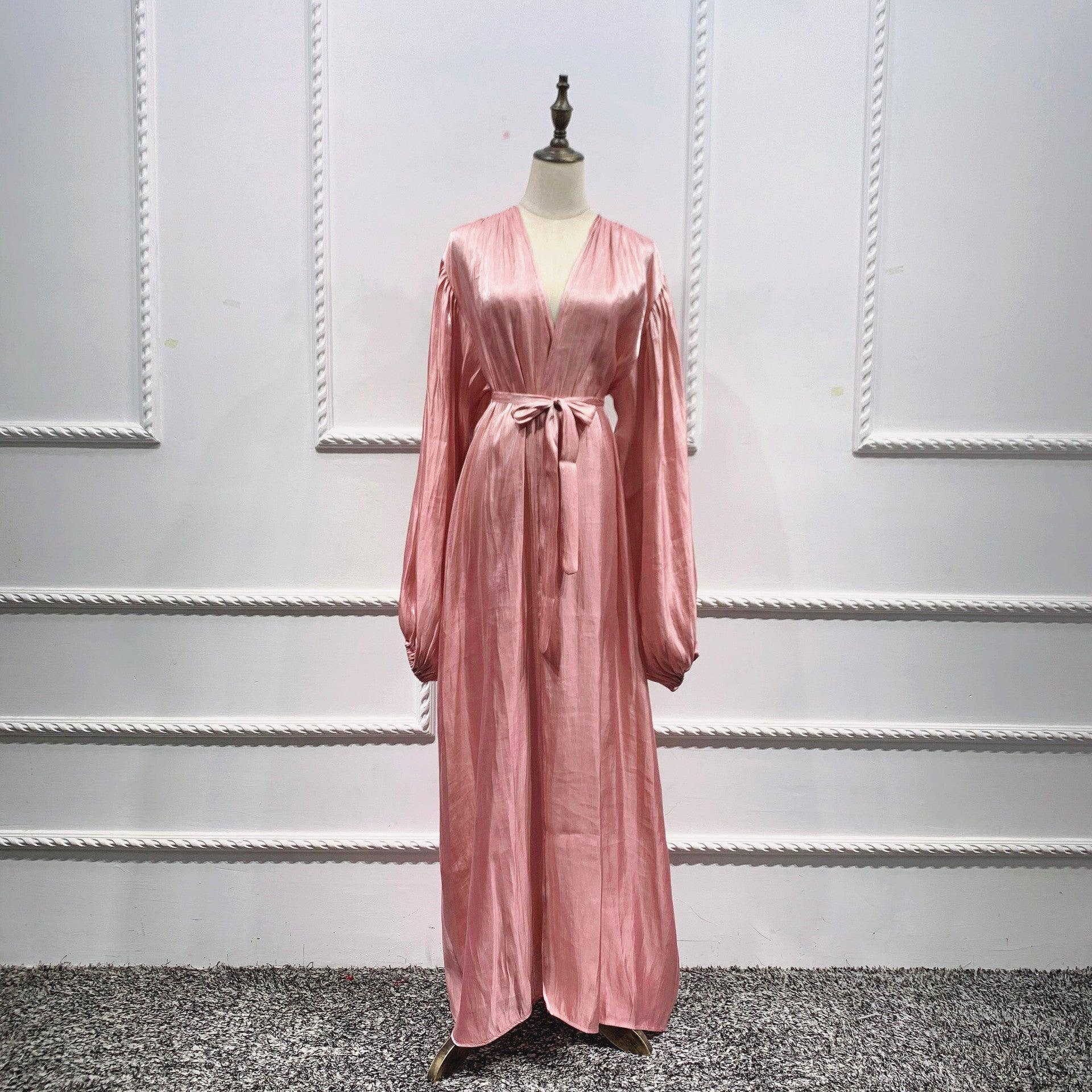 Eid Muslim Abaya Dress Kimono For Women Fashion Shining Silklike Summer Abayas Cardigan Puff Sleeve Dubai Turkey Clothes - melvincucci