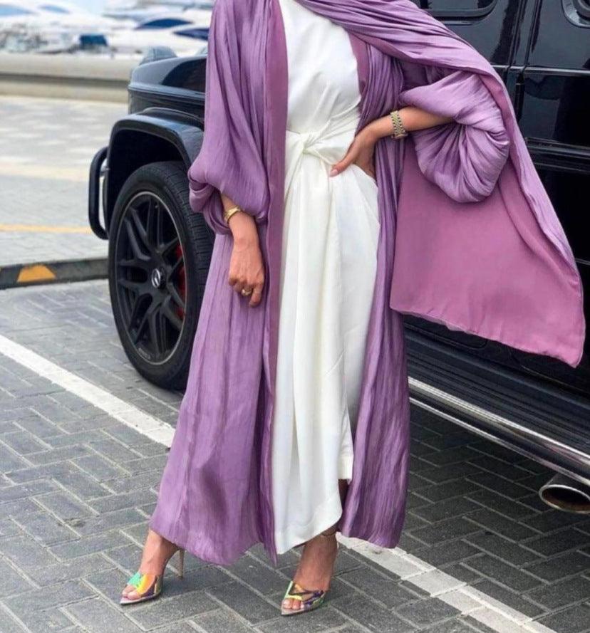 Eid Muslim Abaya Dress Kimono For Women Fashion Shining Silklike Summer Abayas Cardigan Puff Sleeve Dubai Turkey Clothes - melvincucci