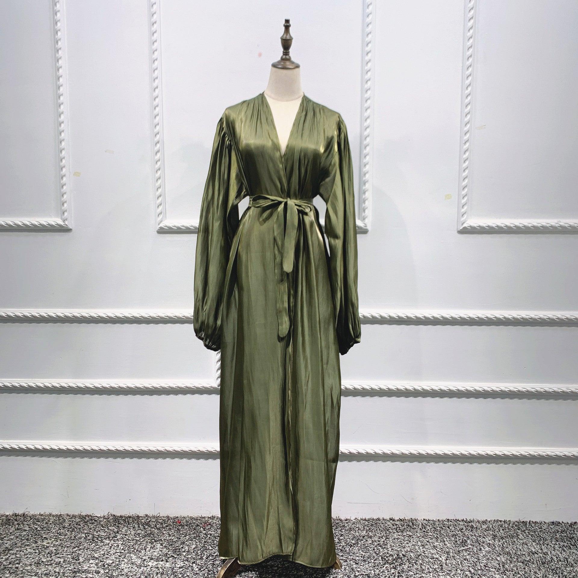 Eid Muslim Abaya Dress Kimono For Women Fashion Shining Silklike Summer Abayas Cardigan Puff Sleeve Dubai Turkey Clothes - melvincucci