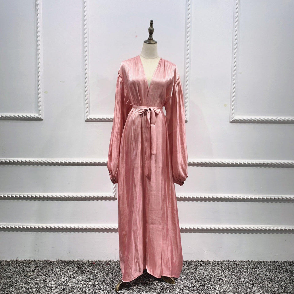 Eid Muslim Abaya Dress Kimono For Women Fashion Shining Silklike Summer Abayas Cardigan Puff Sleeve Dubai Turkey Clothes - melvincucci