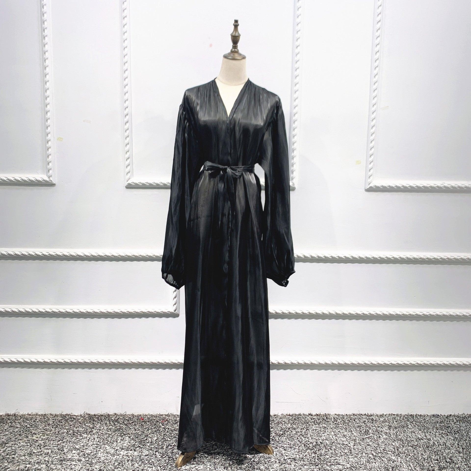 Eid Muslim Abaya Dress Kimono For Women Fashion Shining Silklike Summer Abayas Cardigan Puff Sleeve Dubai Turkey Clothes - melvincucci