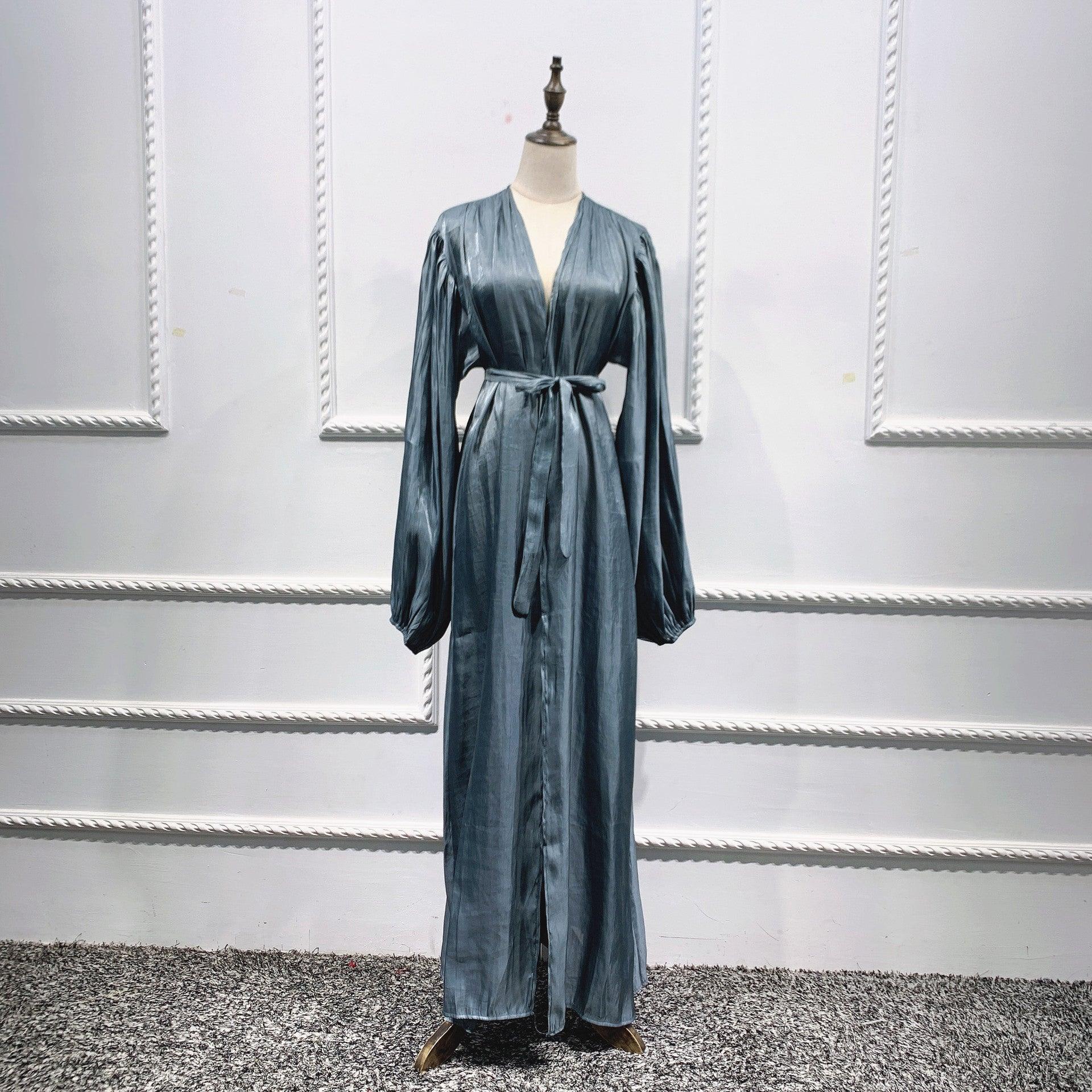 Eid Muslim Abaya Dress Kimono For Women Fashion Shining Silklike Summer Abayas Cardigan Puff Sleeve Dubai Turkey Clothes - melvincucci