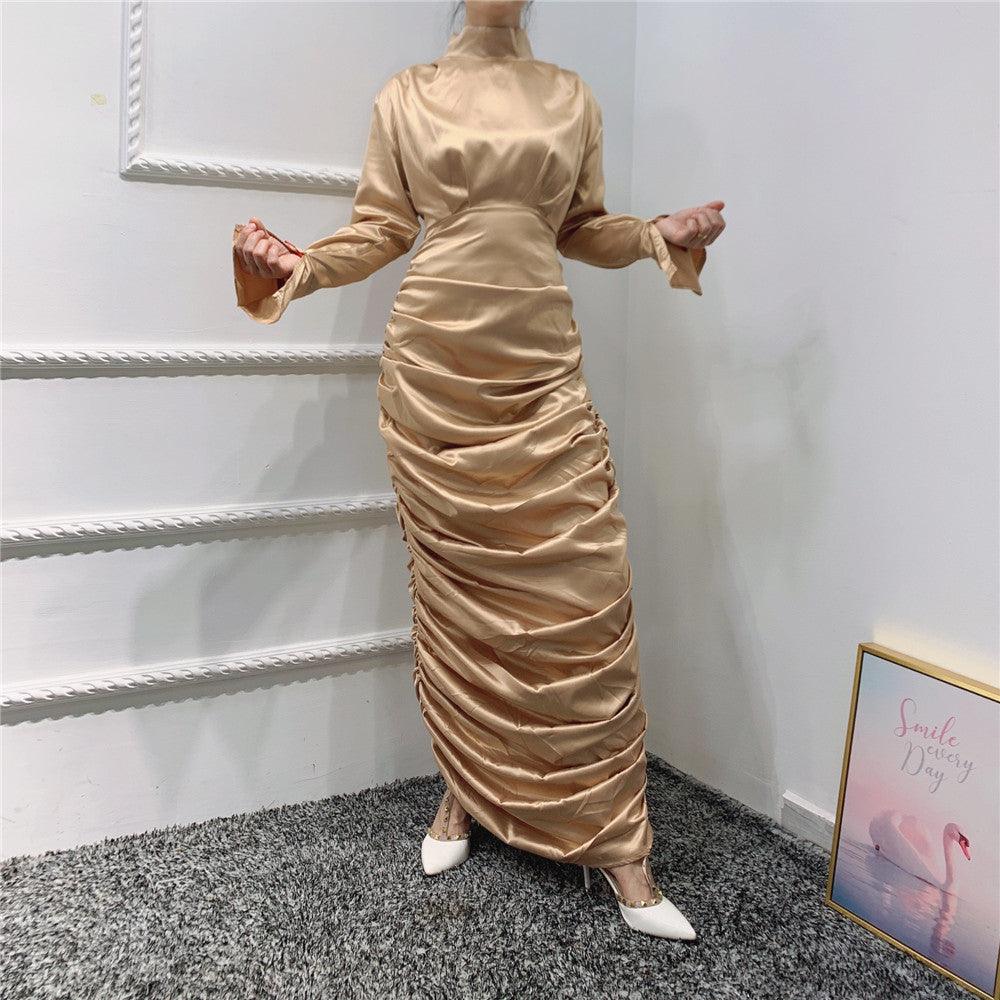 Eid Robe Satin Longue Abaya Dubai Turkey Muslim Hijab Long Dress - melvincucci