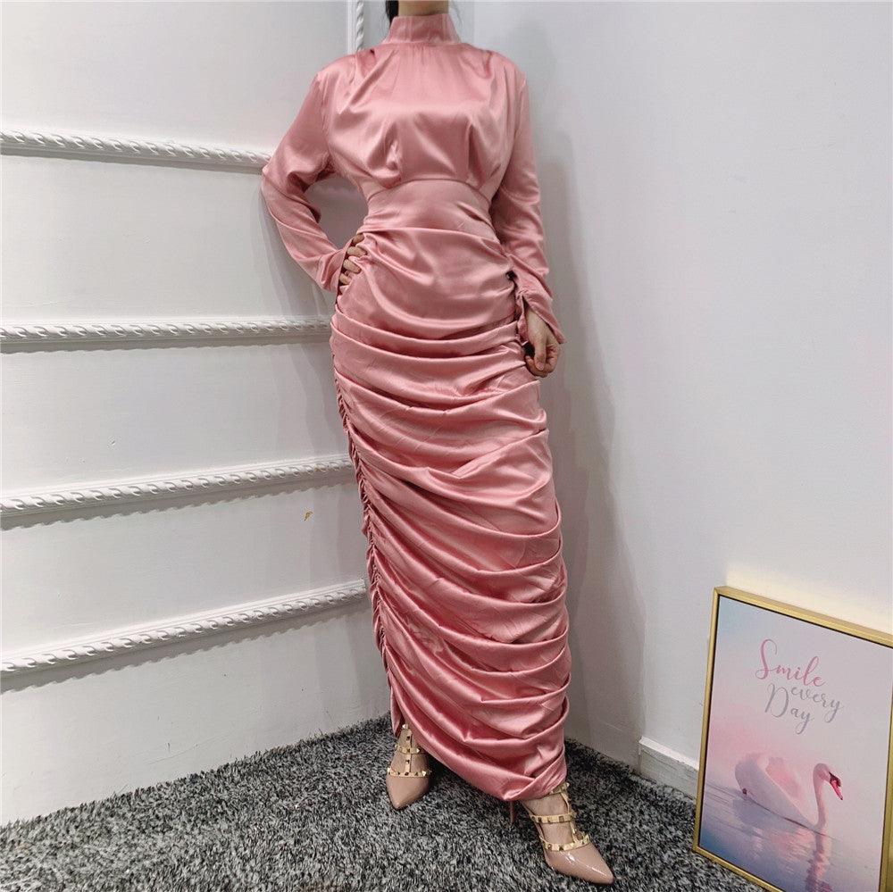 Eid Robe Satin Longue Abaya Dubai Turkey Muslim Hijab Long Dress - melvincucci