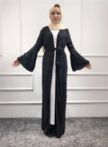 Elegant Muslim Pleated Abaya Tunic Dress Flare Sleeve Cardigan Long Robe Gowns Ramadan Arab Islamic Clothing Worship Service - melvincucci