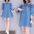 Embroidered Beaded A-line Denim Dress Women - melvincucci