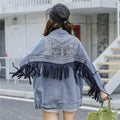 Embroidered denim jacket women loose net red tassel jacket - melvincucci