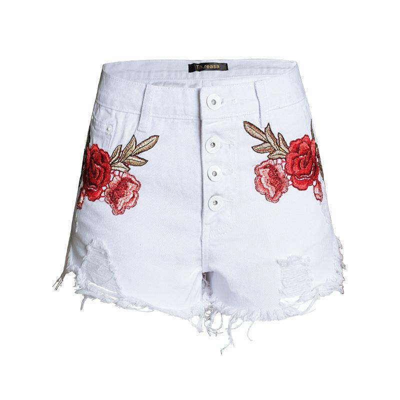 Embroidered loose beard jeans women shorts - melvincucci