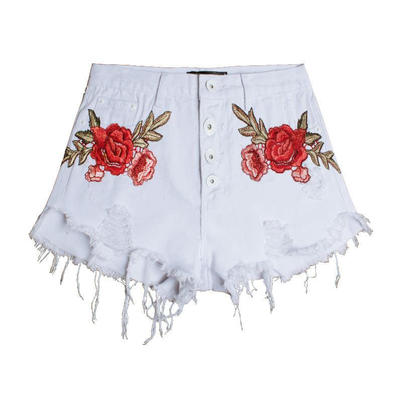 Embroidered loose beard jeans women shorts - melvincucci