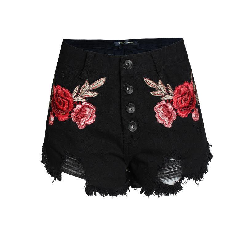 Embroidered loose beard jeans women shorts - melvincucci