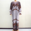 Embroidered Neckline Long Sleeve Lace Printed African Elegant Noble Lady Long Dress - melvincucci
