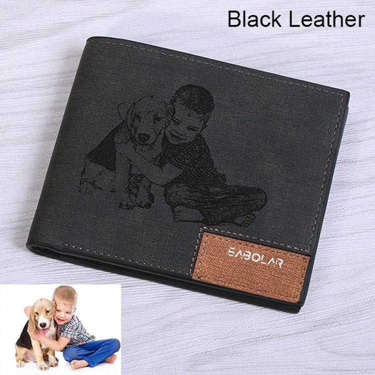 Engraving men Personalized inscription Photo engraved short wallet wallet personalized handbag postcard engraved wallets leather wallets - melvincucci