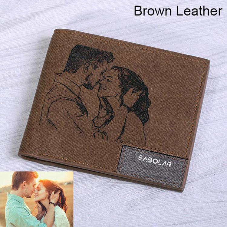 Engraving men Personalized inscription Photo engraved short wallet wallet personalized handbag postcard engraved wallets leather wallets - melvincucci