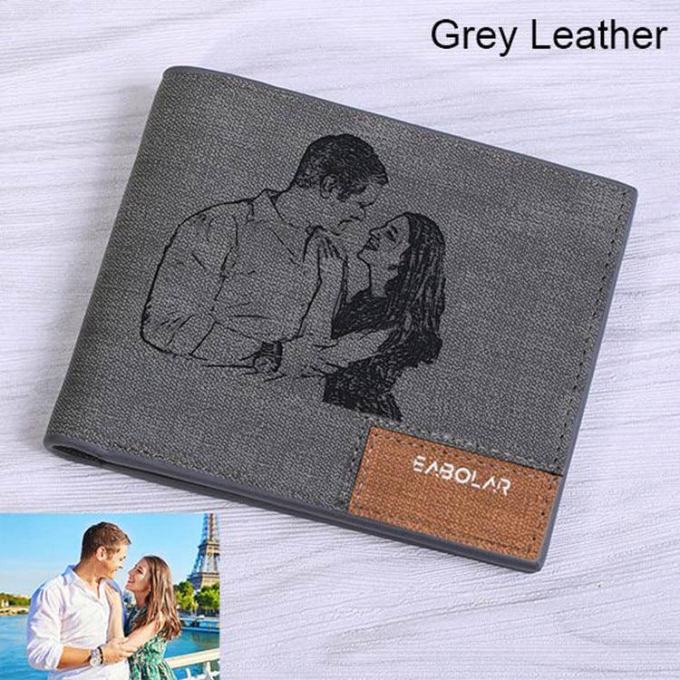 Engraving men Personalized inscription Photo engraved short wallet wallet personalized handbag postcard engraved wallets leather wallets - melvincucci