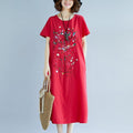 Ethnic Style Embroidered Cotton Linen Medium Length Dress - melvincucci