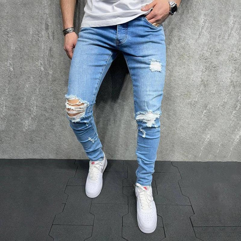 European And American Men Old Tight-Fitting Casual Denim Trousers - melvincucci