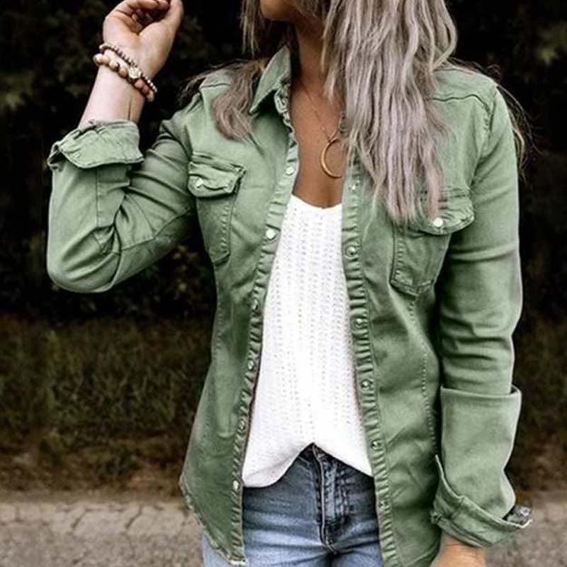 European and American mid-length denim jacket women - melvincucci