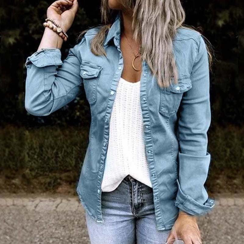 European and American mid-length denim jacket women - melvincucci