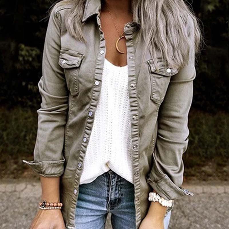 European and American mid-length denim jacket women - melvincucci