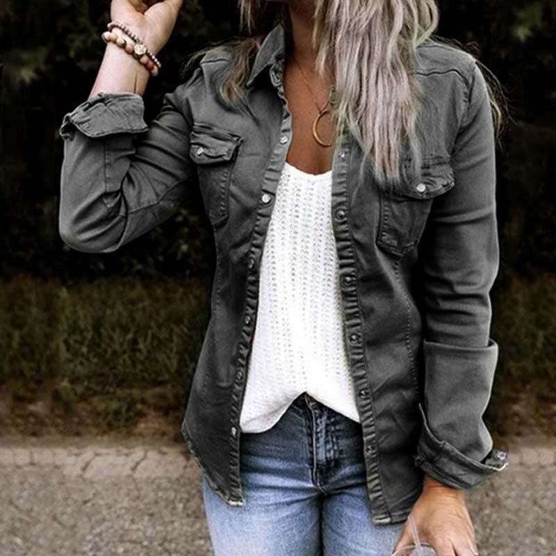 European and American mid-length denim jacket women - melvincucci