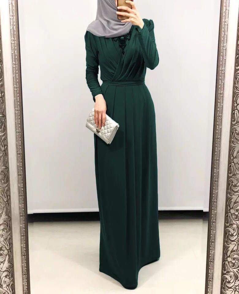 European And American New Style Abaya Dress V-neck Folds And mMopping Floor Skirt - melvincucci