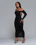 European And American Solid Color Black Mid-waist Dress - melvincucci