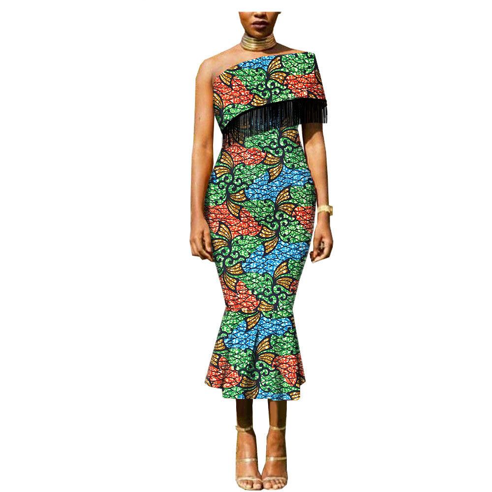 Explosive African Ethnic Double-Sided Printing Batik Cotton Tassel Plus Size Dress - melvincucci