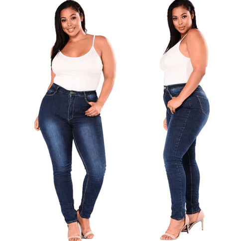Extra large size fashion high elastic denim pants women - melvincucci