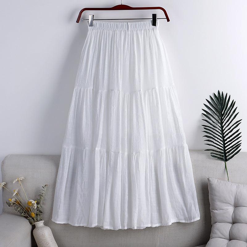 Cotton And Linen Skirt Color Fabric Splicing For Commuting - melvincucci